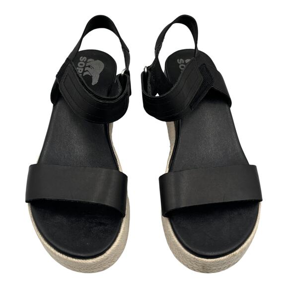 Sorel Cameron Flatform Wedge Espadrille Sandals Black White Size 7.5 - Picture 3 of 8